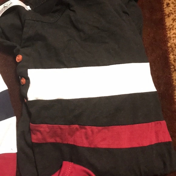 NWOT White, Black, Wine Red Button Long Sleeve Tee - Picture 3 of 5
